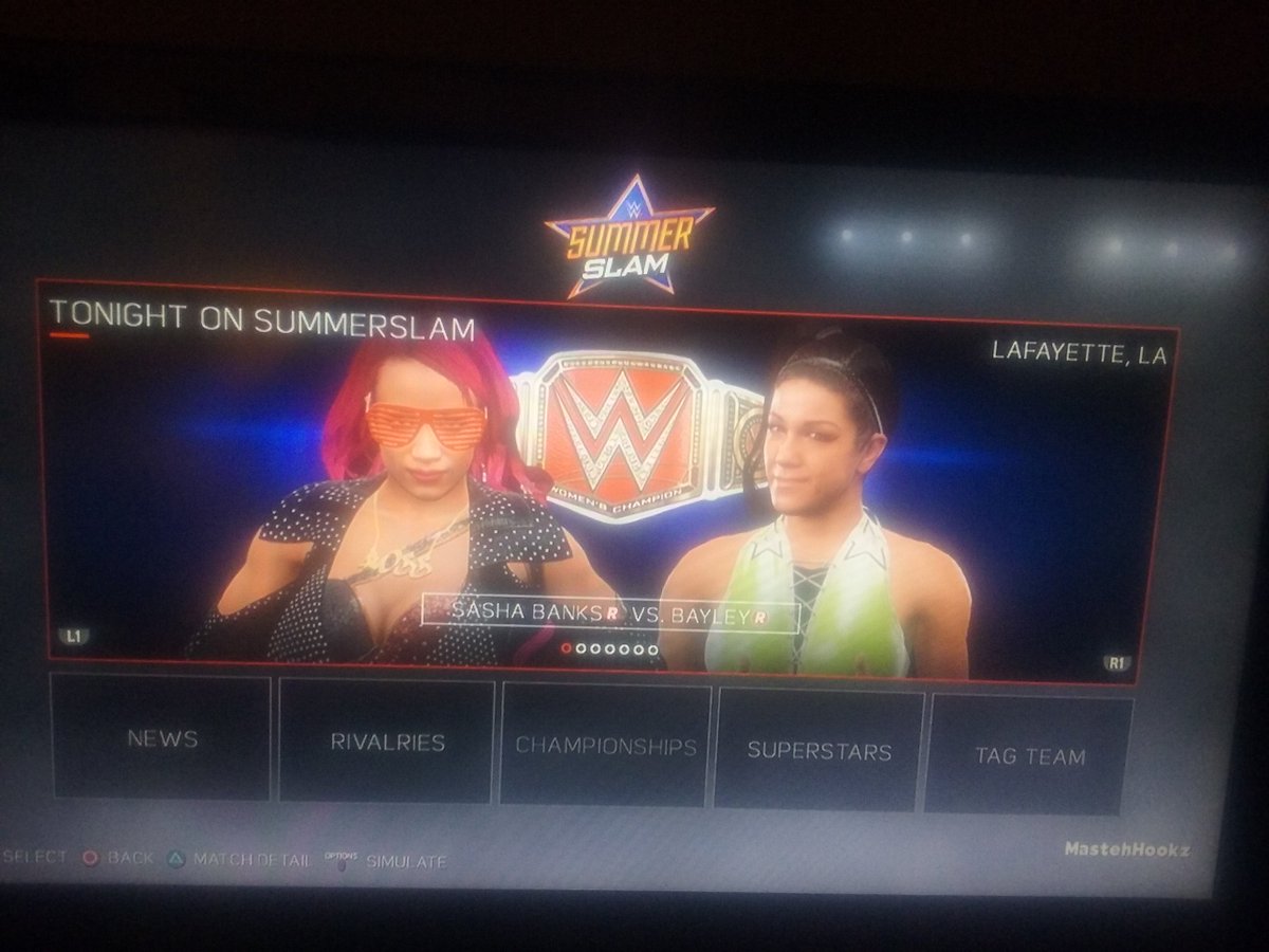 TheHeymanLegacy's tweet photo. Playing some #WWE2K17 and look what I came across in Universe mode... #FutureMatch? #WWESummerSlam @SashaBanksWWE @itsBayleyWWE @WWEgames https://t.co/BXBjEaOo43