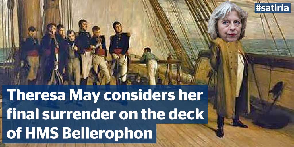 Theresa May considers her final surrender on the deck of HMS Bellerophon. #napoleon #ge17 #generalelection