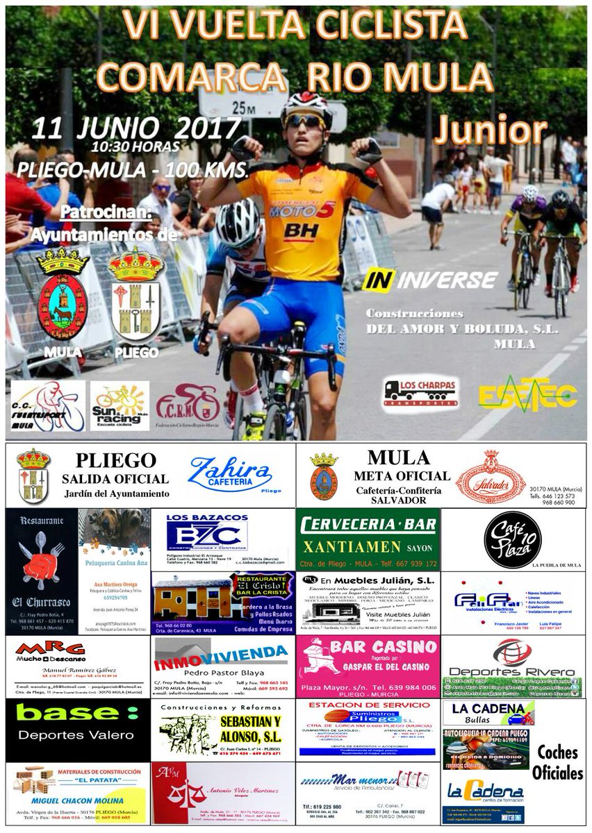CT_Arocam_Cad's tweet photo. Este domingo estaremos apoyando a @CT_Esetec_Jun en la #VueltaRíoMula categoría Junior en @turismodemula. Os esperamos! https://t.co/YCZaK5VOzm