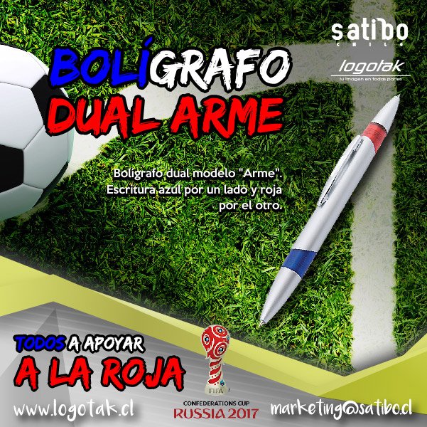 SatiboChile's tweet photo. ¡VAMOS CHILE! Ponte listo para la #CopaConfederaciones y cotiza con nosotros tus #RegalosCorporativos #Publicidad #VamosChile https://t.co/3WtJ3RZiBG