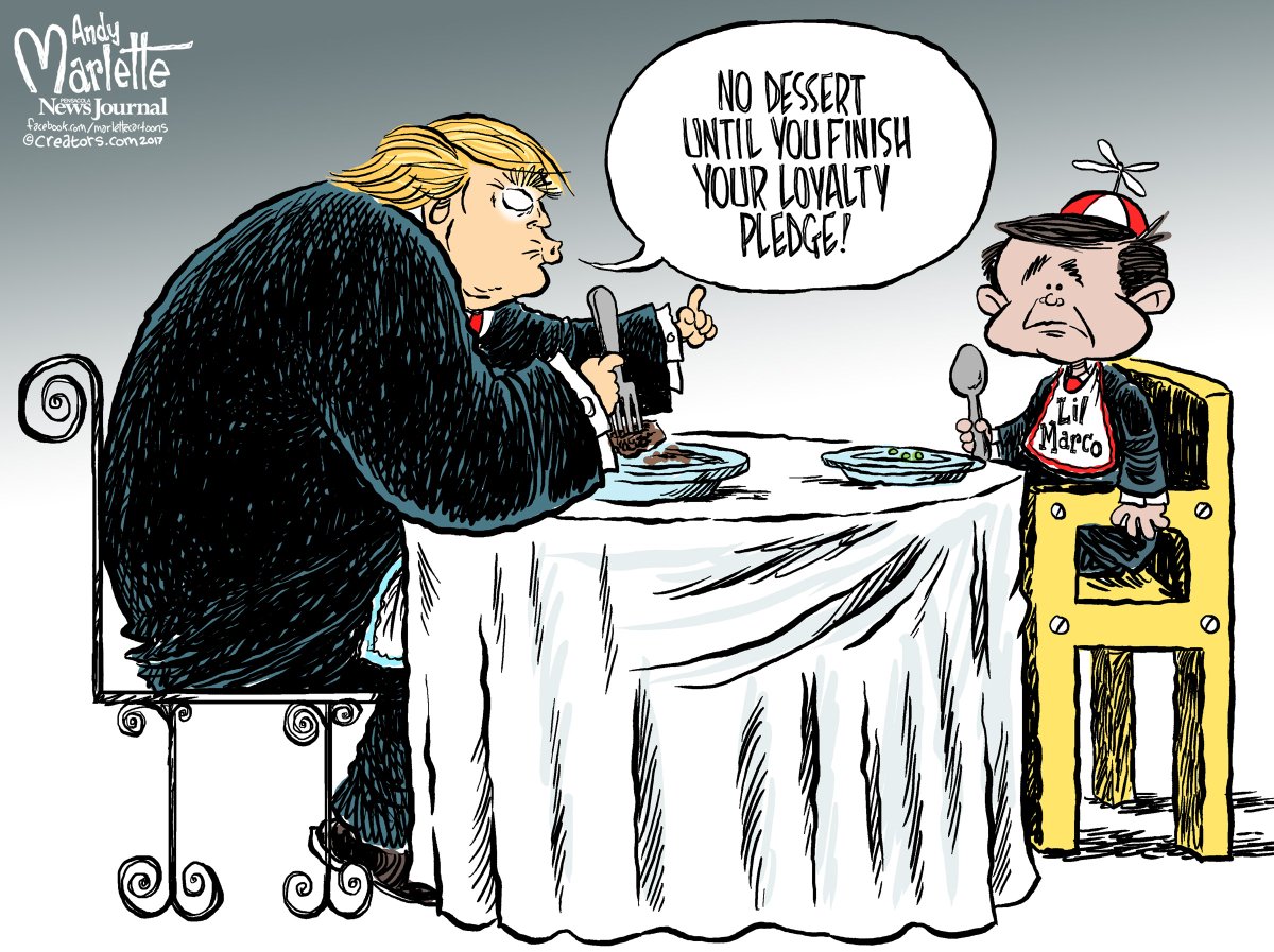 craigtimes's tweet photo. Cartoon: @marcorubio has dinner with Prez Part-Time #Florida Man prior to #ComeyDay  https://t.co/6sihtBBkh9 via @AndyMarlette