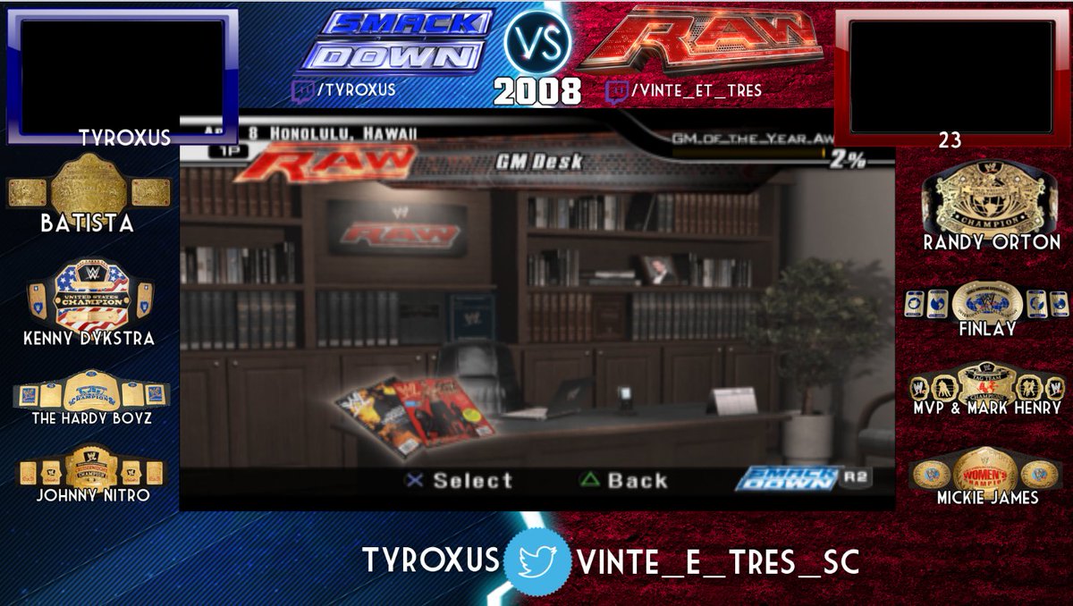 Tyroxus's tweet photo. A sneak peak at the new look for the next Episode of the SvR08 GM Mode Episode ;) #Feat23 #WWE2k18 #SvR08 #SmackDownvsRAW #BringBackGMMode https://t.co/ZLPl6WMgQw