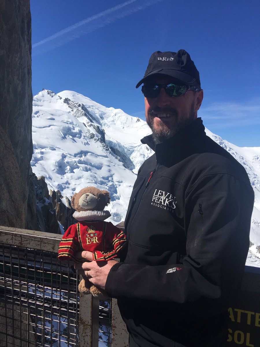 toweryeoman's tweet photo. Me and Freddie the Tower bear enjoying the view. That's Mt Blanc right above his head @TowerOfLondon #beefeater #yeomanwarders https://t.co/uOv76RyX34