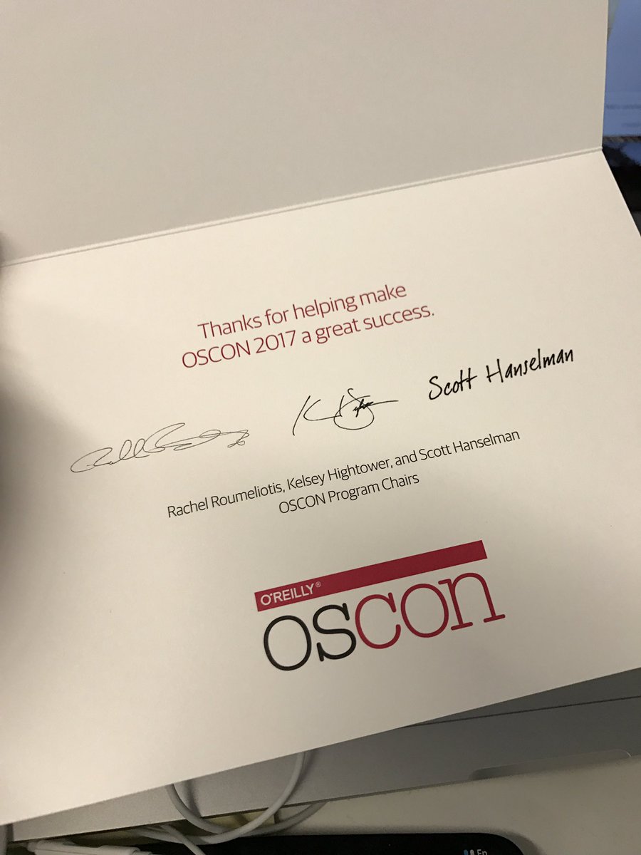 realJacobJed's tweet image. Just got a &quot;Thank you&quot; note from #oscon
Thanks for an awesome conference! #oscon2017