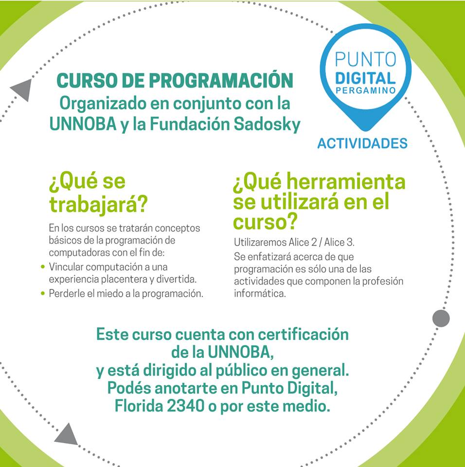 MuniPergamino's tweet photo. CAPACITATE #gratis en @Punto_Dig_Perga: Curso de Progamación con certificación de la #Unnoba https://t.co/dIL0kdz9Qt