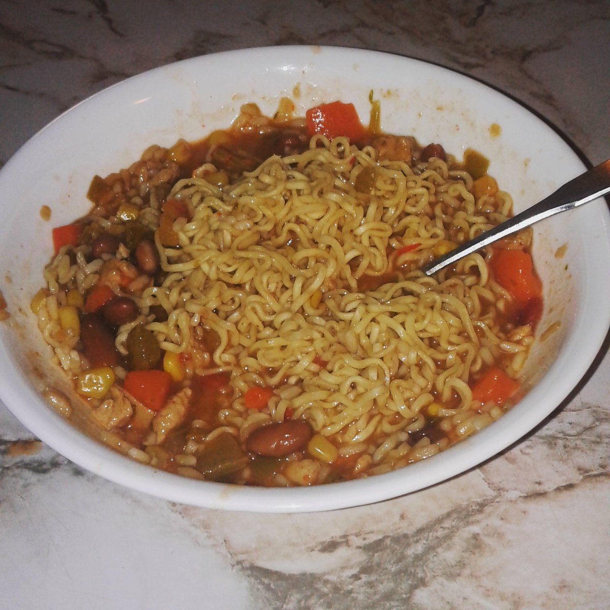 BillyKidRadio's tweet photo. I made dinner for myself tonight. By mixing a can of soup and a package of ramen noodles together #cookingistheworst #someonepleasecookforme https://t.co/nzzBIifyOR
