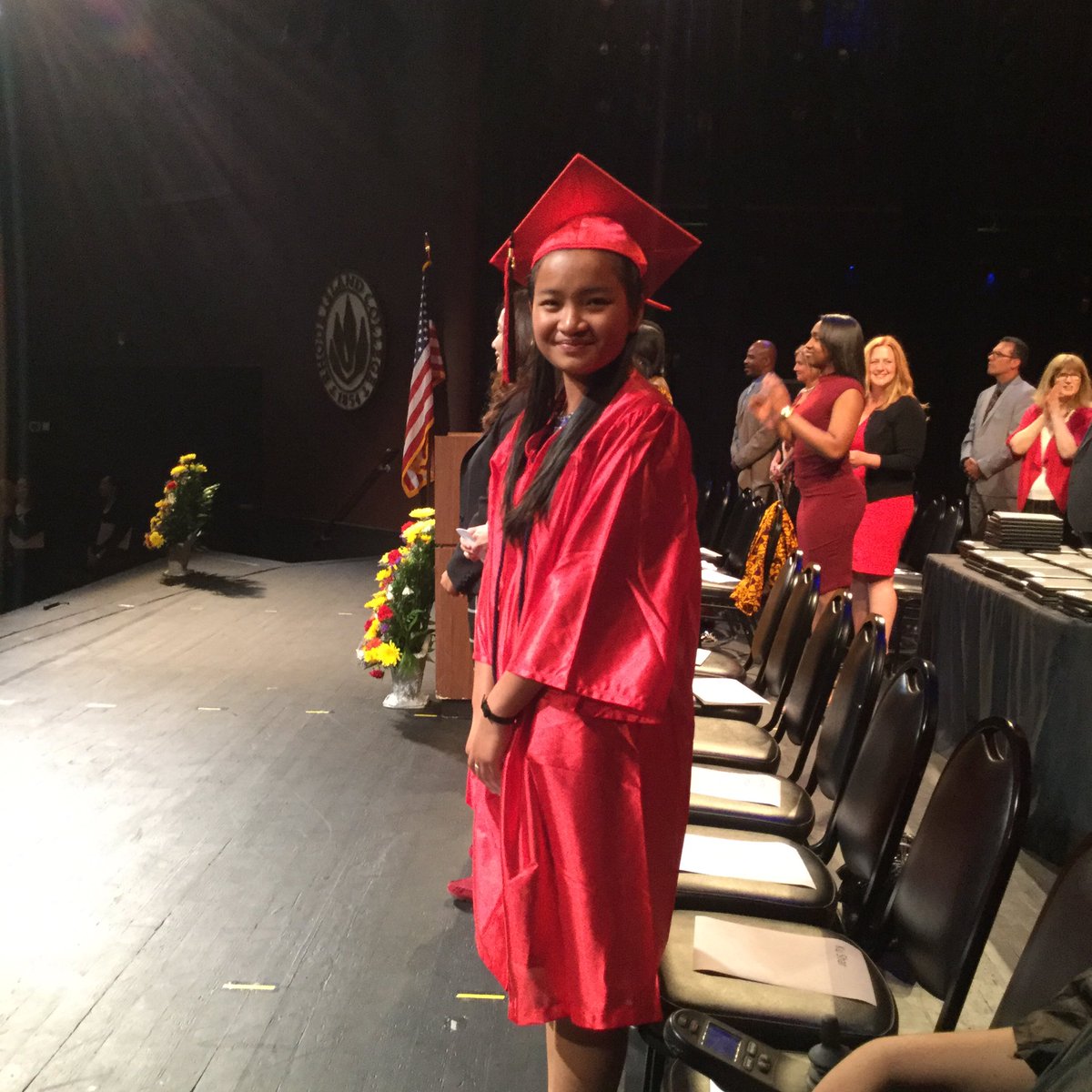 pvdschools's tweet photo. @JSEC salutatorian addresses the crowd at RIC, the same college she will attend in the fall. @RICNews #ppsd2017 https://t.co/ARdbIkcwY9
