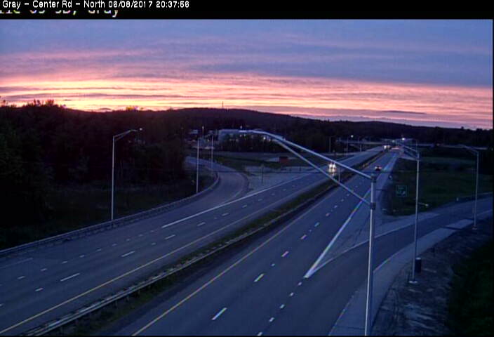 MaineTurnpike's tweet photo. Who says you can't get scenic views from a traffic camera? #GrayME #Sunset https://t.co/iokhtBPzqz