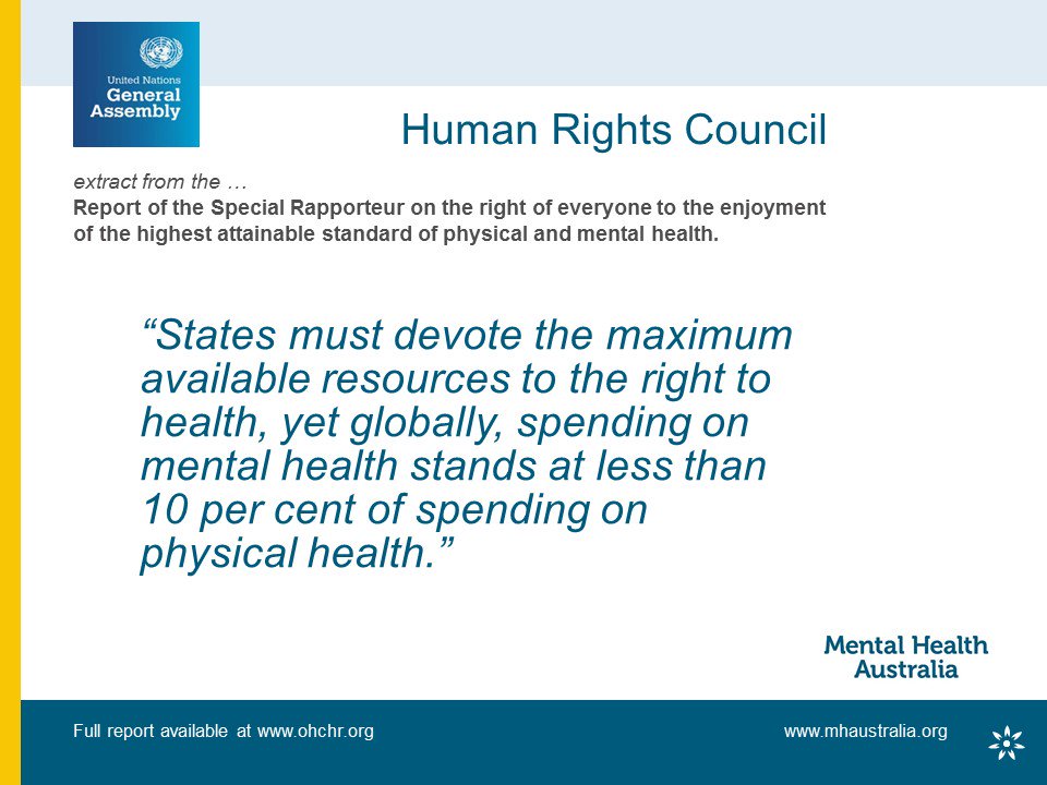 FrankGQuinlan's tweet photo. We have to spend more on #mentalhealth to achieve equity with physical health says @UN special report 
@who https://t.co/5dsq52wtHy https://t.co/r2KjxgHMdu