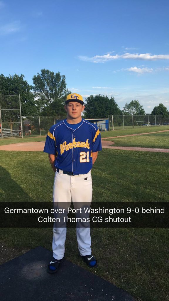 Colten Thomas tossed a complete game shutout in Germantown's 9-0 win over Port Washington (via @CFix24)
