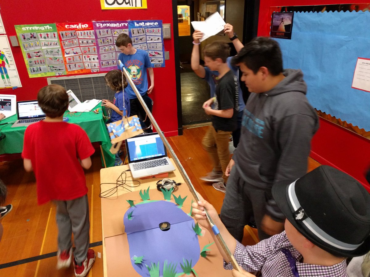 bushr1's tweet photo. @vazquez_joann @scratch @VernierST The #futurenight debut of the @VernierST &amp; @Scratch x fishing game!  What an awesome student project! https://t.co/oOo268BVrx