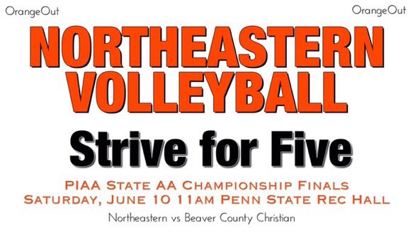 SPREAD THE WORD
Join us Saturday 7:15am at the HS.   Bring your signs and noise makers to help cheer these boys on as they GO FOR FIVE!! 🐾🏐