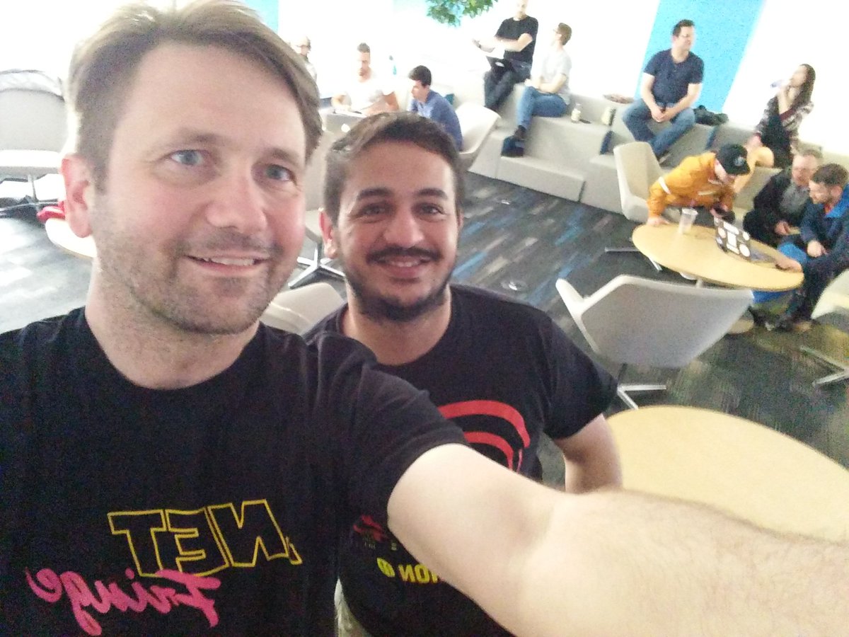 adymitruk's tweet photo. Bringing back the Portland #dotnetfringe vibe to #yvr and the #dus expat @DerSia_ at the #CQRS meetup using my cool new shirt! https://t.co/QulJRLkSSK