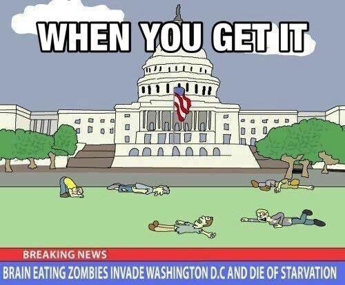 Breaking News: Brain Eating Zombies Invade Washington DC.... and starve to death...
