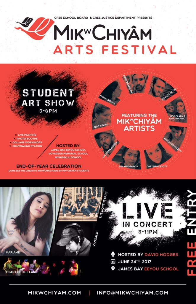 MikwChiyam Arts Festival - June 24th in Chisasibi Cree Nation! Come see <a href="/mariamemusic/">Mariame</a> <a href="/thenorthstarsCA/">The Northstars</a> &amp; more!