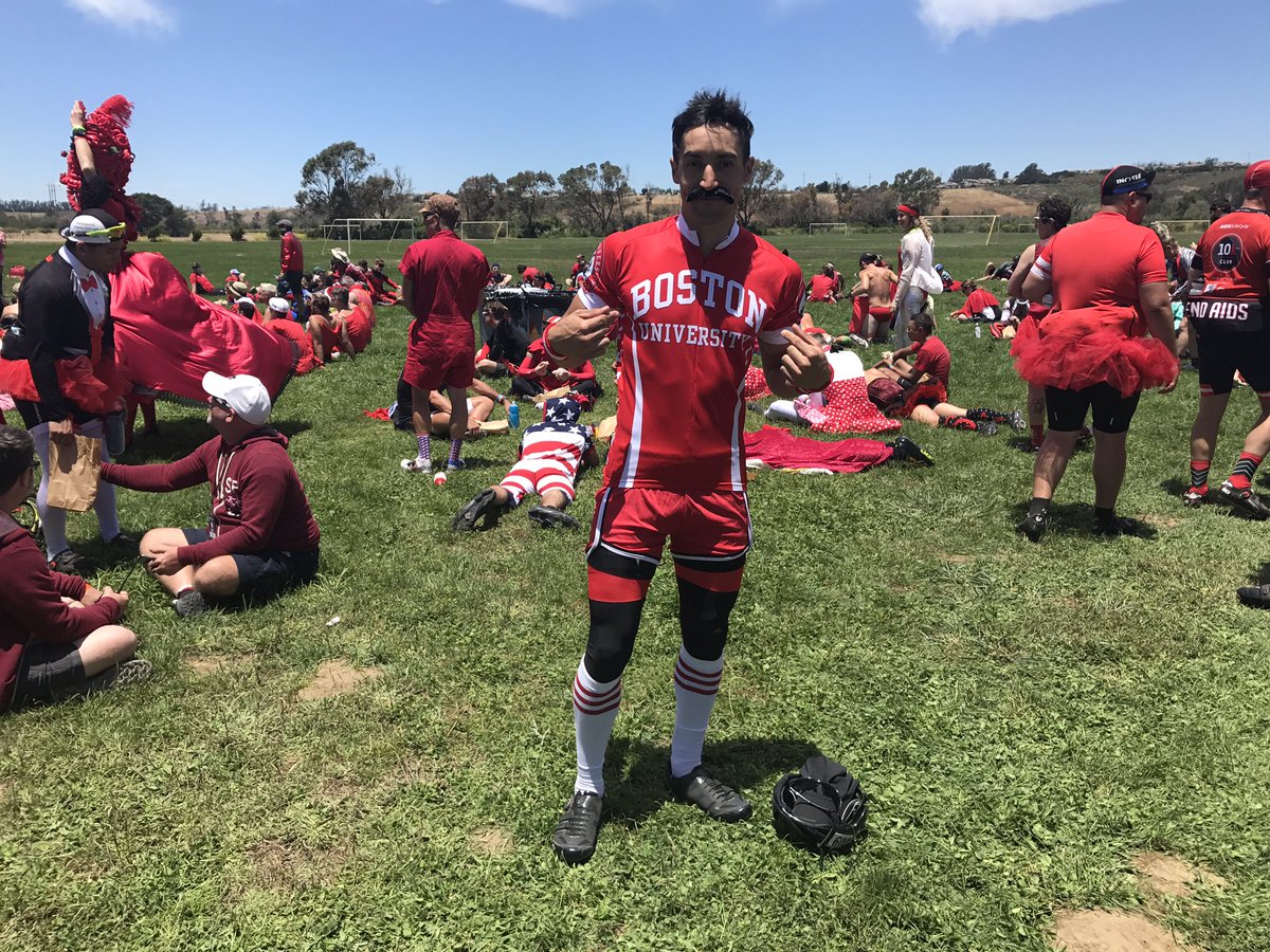 Representing my alma mater <a href="/BU_Tweets/">Boston University</a> today on <a href="/AIDSLifeCycle/">AIDS/LifeCycle</a> #reddressday -met at least 5 other terriers today! #SFtoLA #alc2017 #frontleft