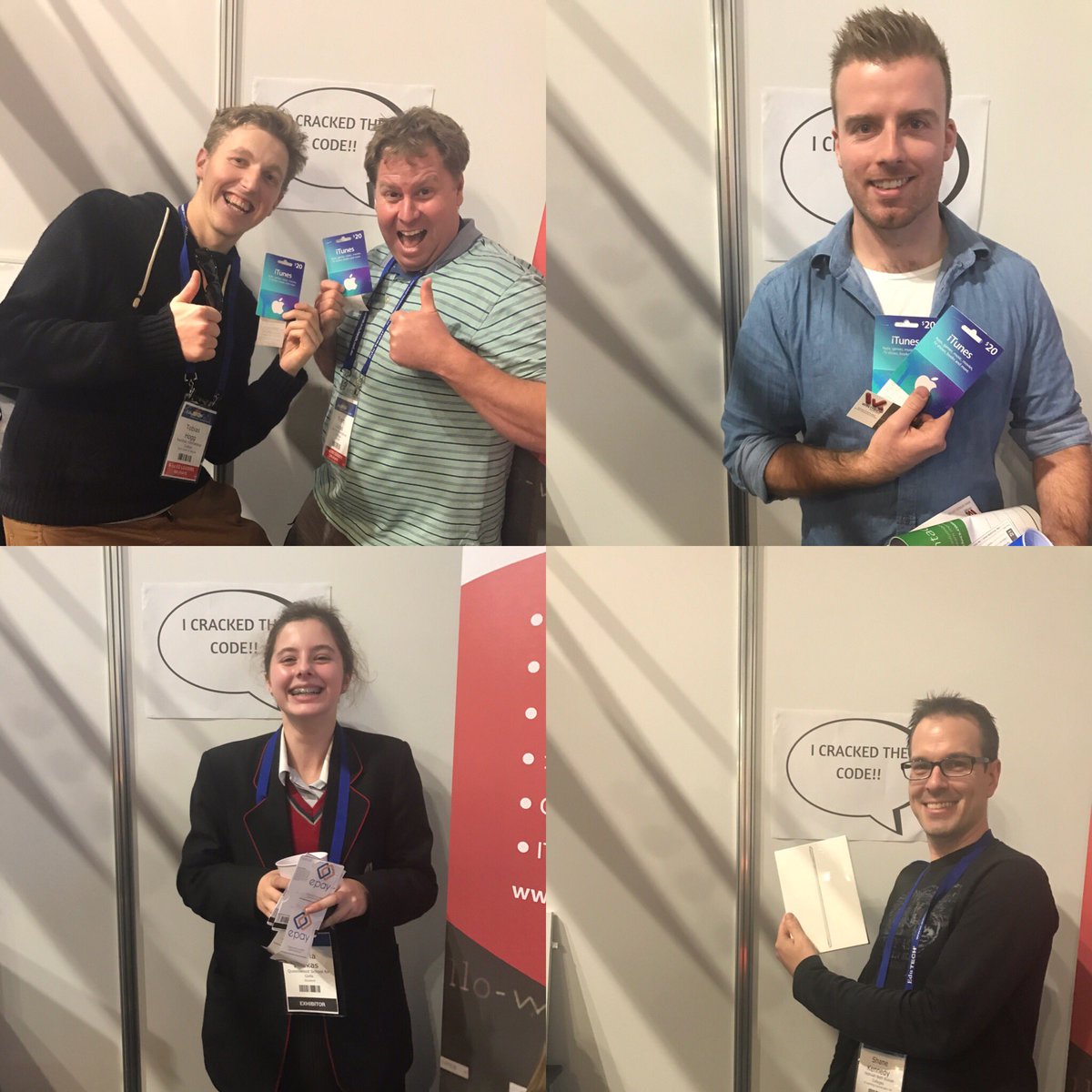Some of our code crackers for day two of @EduTECH_AU ! Few prizes left! Stop by booth 99. #EduTechAU