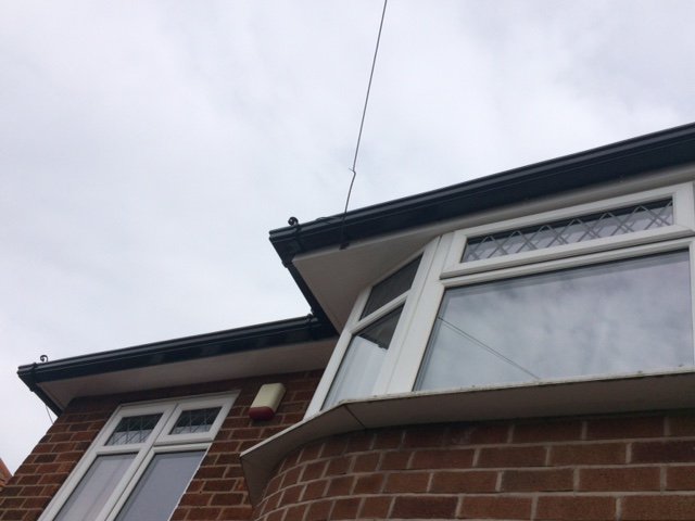 White maintenance free UPVC fascias and soffits, black high capacity Ogee gutters with vermin guard as standard.