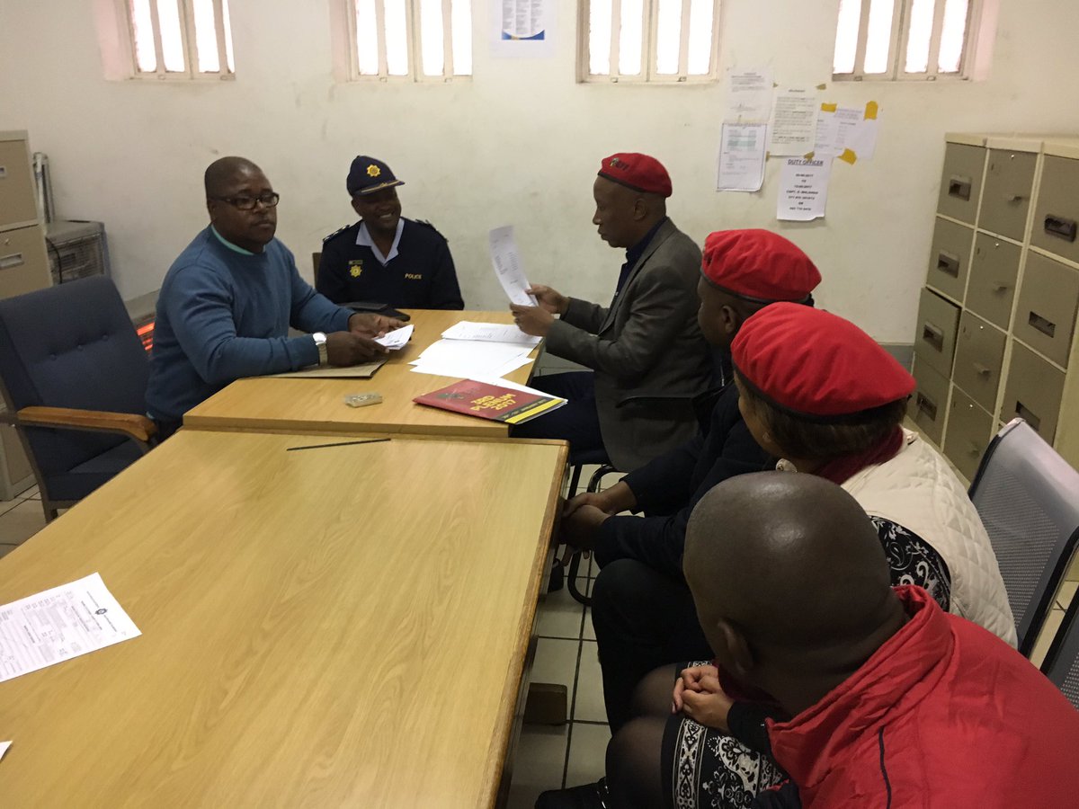 EFFSouthAfrica's tweet photo. CIC @Julius_S_Malema and EFF Officials laying charges against Gigaba and others at Joburg Central Police Station #TransnetCorruption https://t.co/gln1wn8lpq