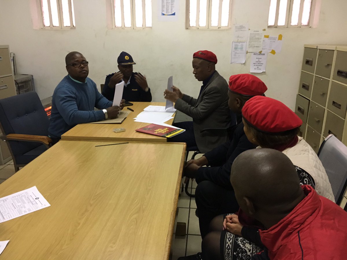 EFFSouthAfrica's tweet photo. CIC @Julius_S_Malema and EFF Officials laying charges against Gigaba and others at Joburg Central Police Station #TransnetCorruption https://t.co/gln1wn8lpq