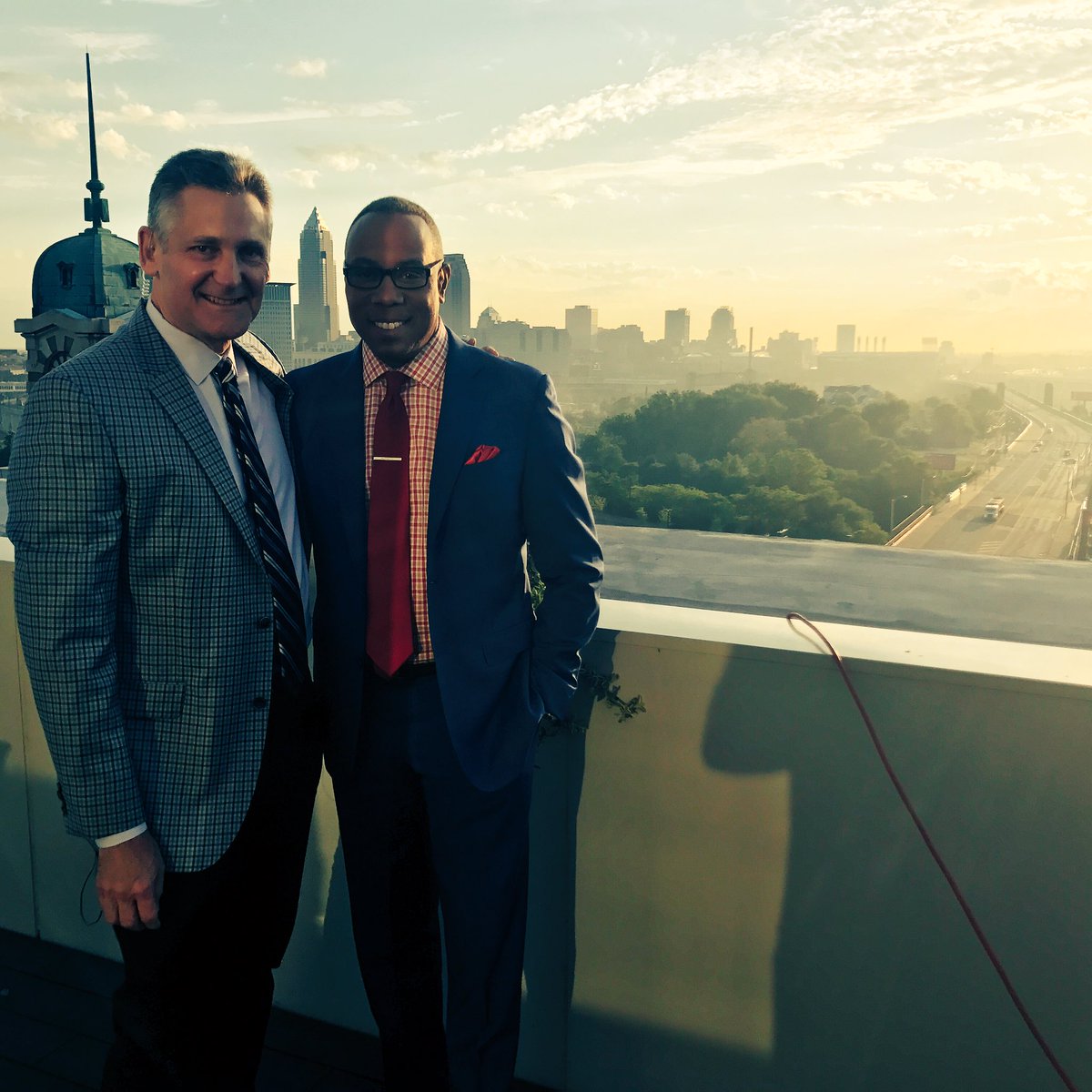 SkylightFG's tweet photo. Great morning for @SportsCenter @JayHarrisESPN & #MarkSchwartz to broadcast live from the #SkylightPenthouse #NBAFinals #Cavs #thisiscle https://t.co/mw7A4E70lS