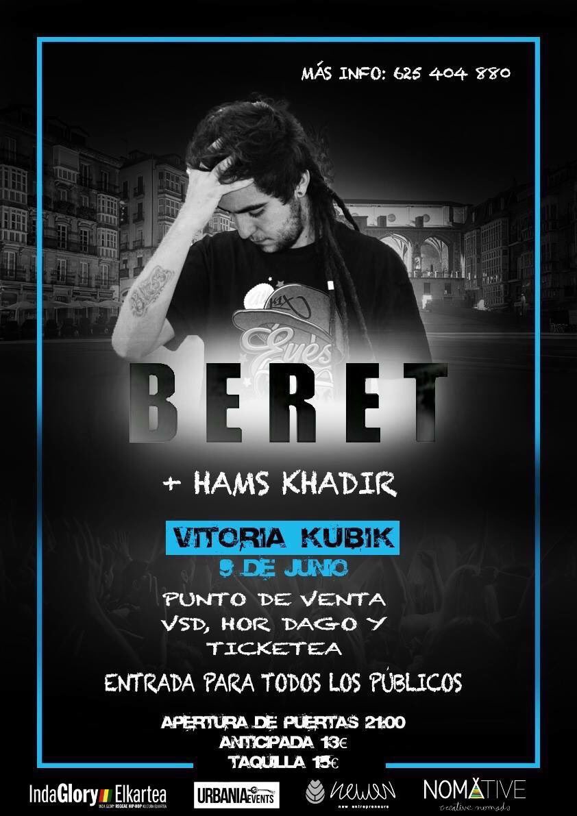 IndaGloryKultur's tweet photo. TONIGHT #Gasteiz ‼️
BERET + HAMS KHADIR 
 [Sala @KubikVitoria || 21h00] 
📍https://t.co/NpmYPfD12l https://t.co/uawraRZGLh