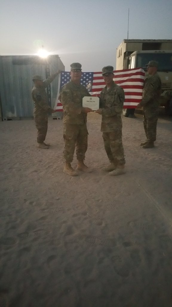 3rd8cav's tweet image. #StayArmy SPC Moorehart and Douglas #reenlist in the desert with the Warhorse and @1stcav3bct to continue their service to the Nation!