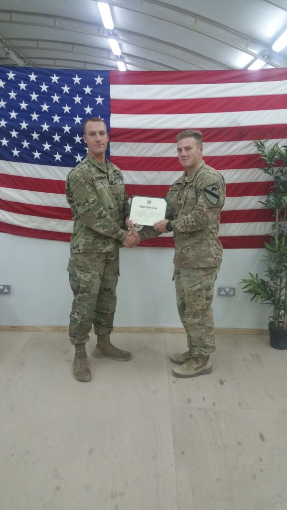 3rd8cav's tweet image. #StayArmy SPC Moorehart and Douglas #reenlist in the desert with the Warhorse and @1stcav3bct to continue their service to the Nation!