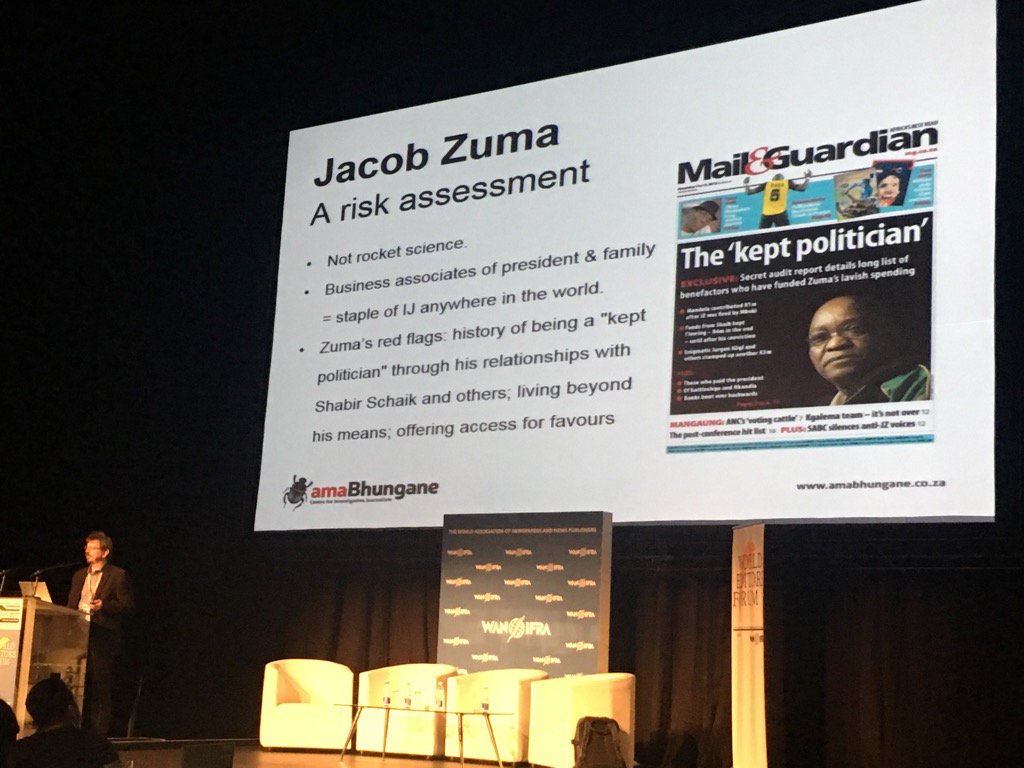 AdriaanBasson's tweet photo. amaBhungane's @SamSoleZA on how they uncovered Zuma state capture by connecting dots years ago @amaBhungane #WAN2017 https://t.co/CMeCuWceCb