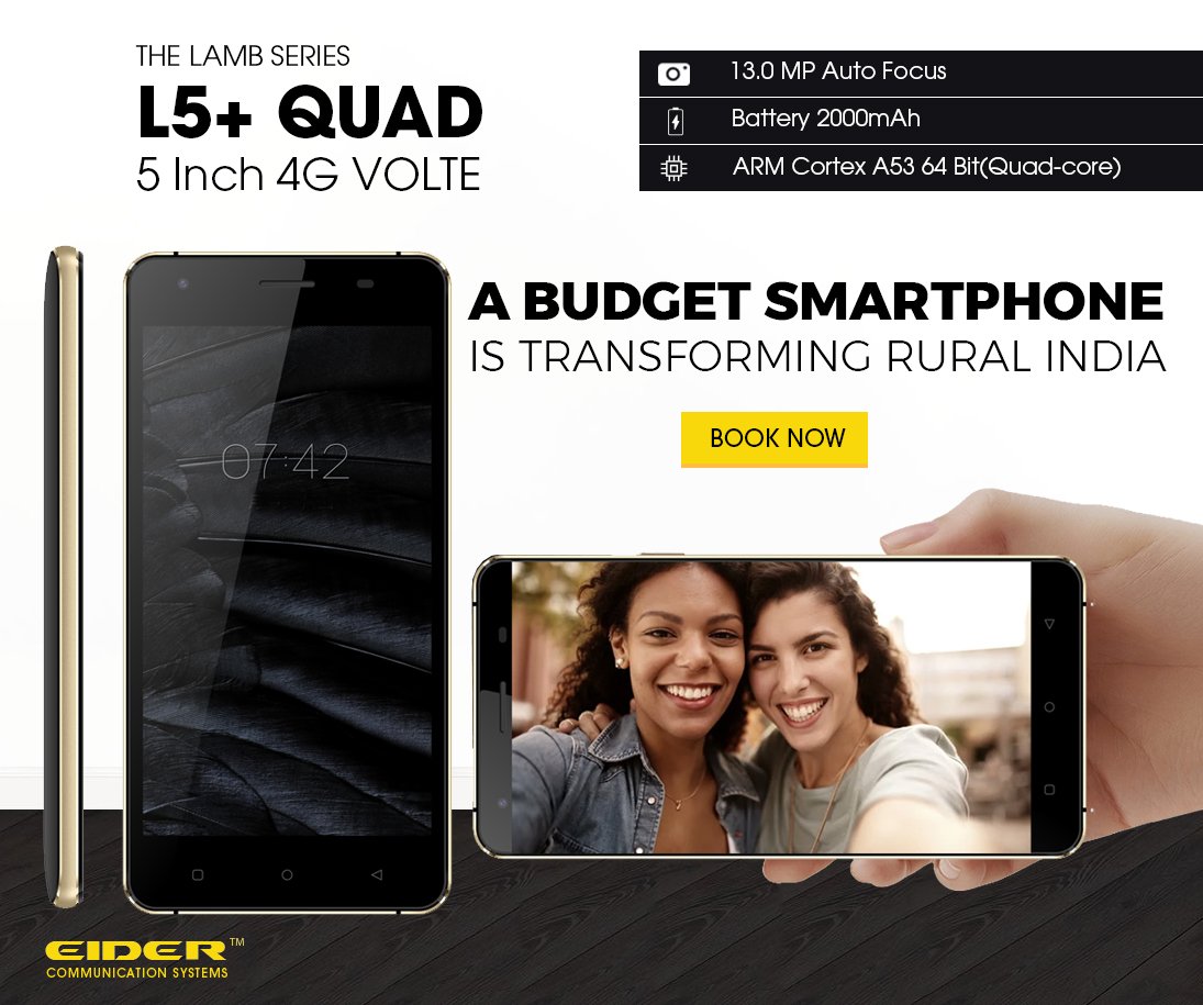 eiderindia's tweet photo. Shop fo the latest EIDER L5+ QUAD smartphone launched with great features and specifications  https://t.co/paoADBzgGf  #EIDERSmartphone https://t.co/DrPYv2YJ0T