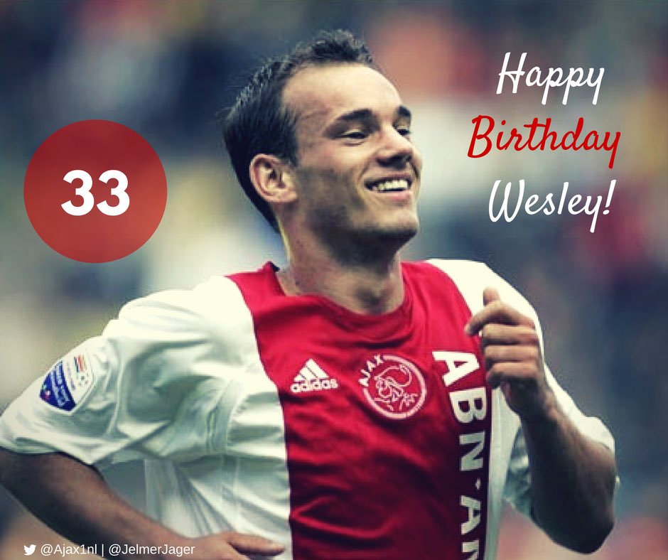 Wesley Sneijder is vandaag 33 jaar geworden. Gefeliciteerd <a href="/sneijder101010/">Wesley Sneijder</a>! 😊🎉 #Ajax
