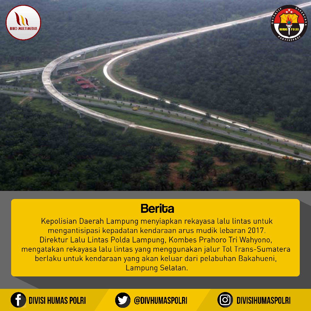 Kepolisian Daerah Lampung menyiapkan rekayasa lalu lintas untuk mengantisipasi kepadatan kendaraan arus mudik lebaran 2017. #poldalampung