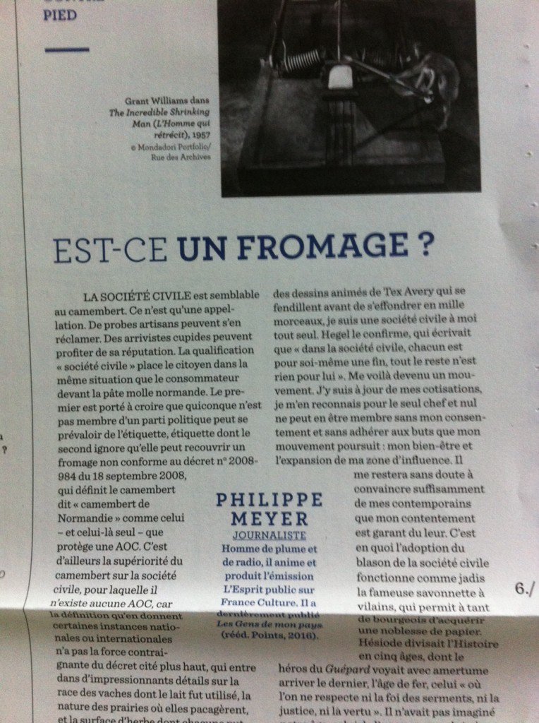 ericfotto's tweet photo. La société civile est-elle un fromage? L'analyse décapante de Philippe Meyer dans @Le1hebdo https://t.co/ZVyFGpzffX