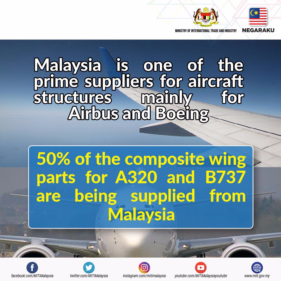 Did u know, Msia is one of the prime suppliers for aircraft structures, mainly for Airbus &amp; Boeing? #mitimatters #negaraku <a href="/TokPa_Comms/">Tok Pa Comms</a>