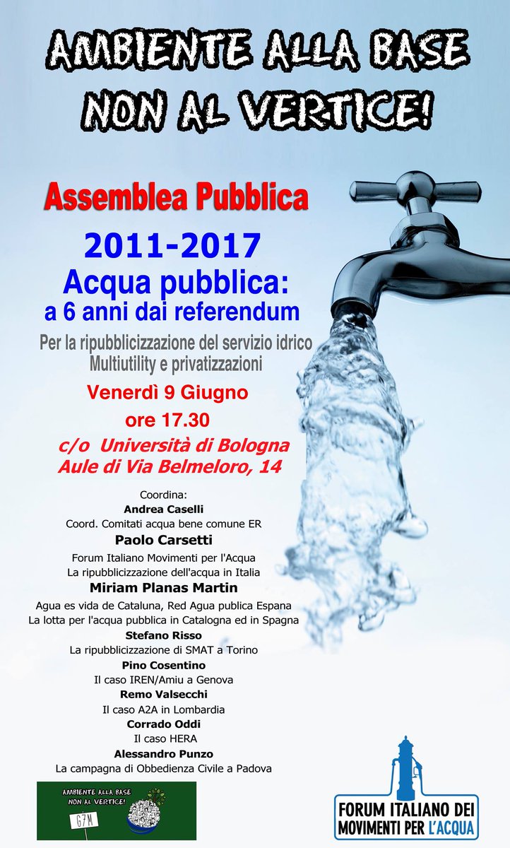 oggi #acqua #benecomune a #G7M #Bologna #commons #italia #ambiente #democrazia #benicomuni #clima #politica