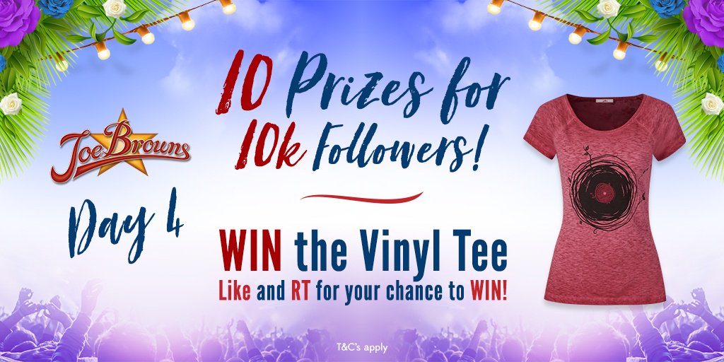 joebrowns's tweet photo. To celebrate 10k followers we’re giving away a #prize every day for 10 days! Follow, like &amp; RT for a chance to #WIN this cool Vinyl Tee! https://t.co/ODkVgfO9FS