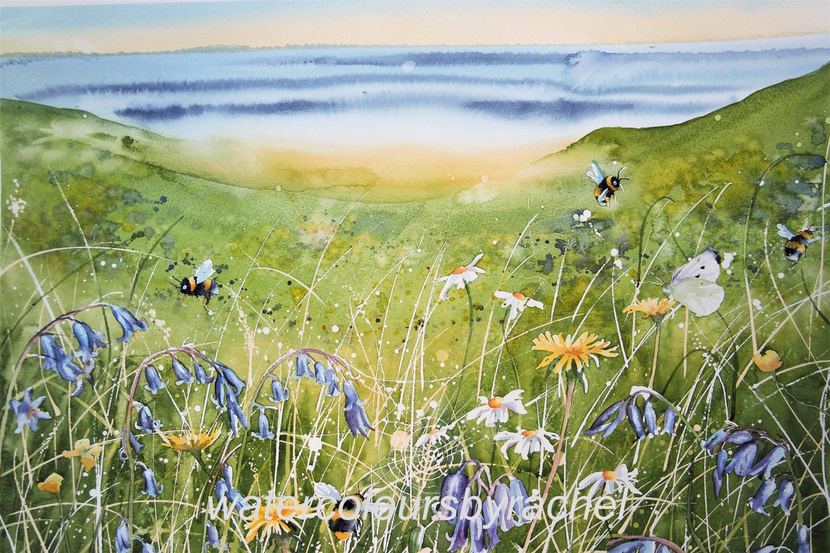 Elidanza's tweet photo. This little beauty is part of the Art Trail in #crediton #credfest at Astons Coffee Lounge #growjune #watercolour #wildflowers #bumblebees https://t.co/3WKeDBfZnl