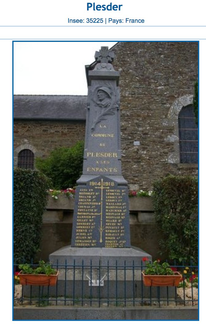 valerilepage's tweet photo. #1J1P #MPLF #1GM #DPDN
Lemasson Henri, 136RI,décédé 30/05/15 à Fortin devant Thélus (62)
Nom sur #monument + stèle #Plesder (Ile et Vilaine) https://t.co/Db8Qk914yF