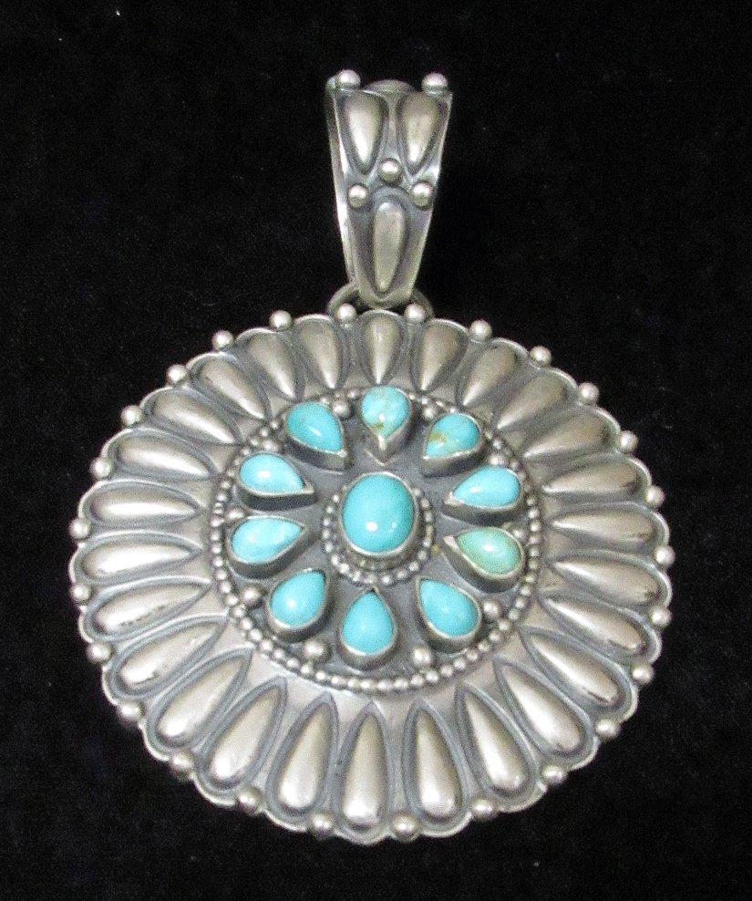 NativePawn's tweet image. Large #SterlingSilver Pendant #Navajo dead pawn #SilverJewelry with 11 #turqouise stones goo.gl/Nt6wl8 #NativeAmerican #Jewelry