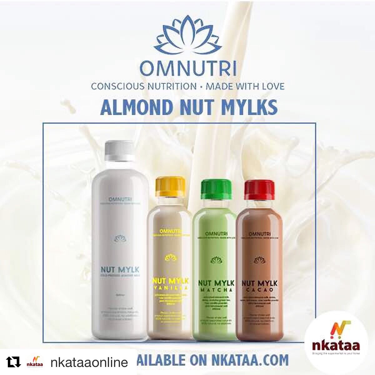 We are now available <a href="/Nkataaonline/">Nkataa™</a>! Get your deliciously fresh and healthy almond mylk now! #madewithlove #omnutri