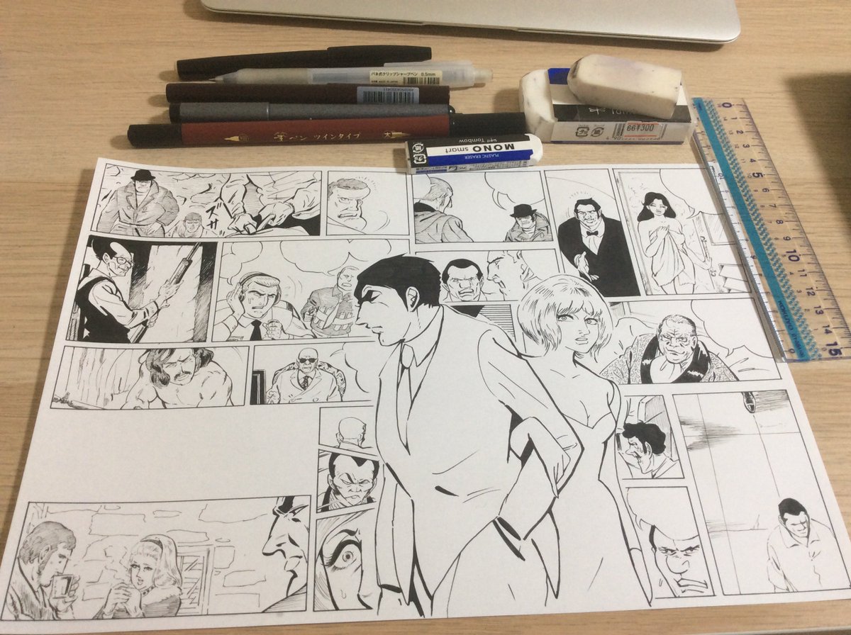 さいとうたかを先生風に描いてみた澤口夫婦。絵は手描きでスキャンしてトーンはPCで後付け。背景はモブ練習で埋めた。#模写 #漫画 