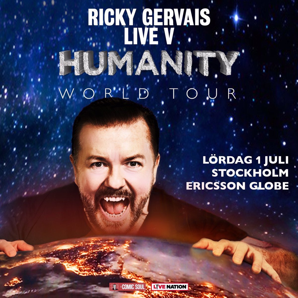 rickygervais's tweet photo. Stockholm! 
Extra tickets on sale now https://t.co/xXLX9jLwzY https://t.co/0AB48Fxsr4