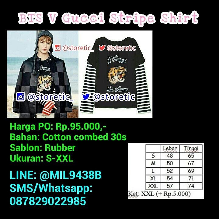 storetic's tweet photo. PO sd 28 Juni 2017 BTS V Gucci Stripe Shirt Rp.95.000 Minat? Chat ke LINE: @MIL9438B (Pakai @ ya) https://t.co/ltMWZPQGrc