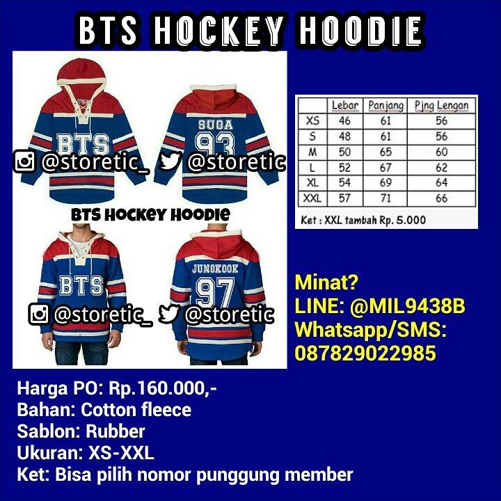 storetic's tweet photo. PO sd 28 Juni 2017 BTS Hockey Hoodie Rp.160.000 Minat? Chat ke LINE: @MIL9438B (Pakai @ ya) https://t.co/Uf7sU45lhP
