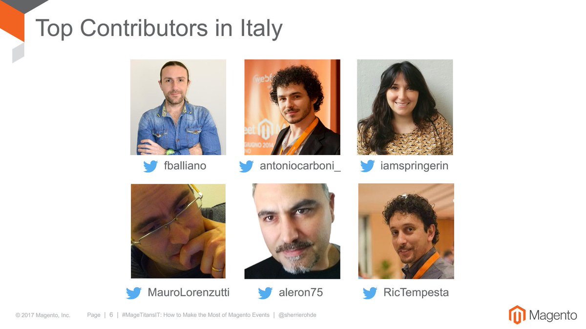 Shout out to these six for being top contributors in Italy. Thanks for all you do in the Magento community! 🙌 #MageTitansIT