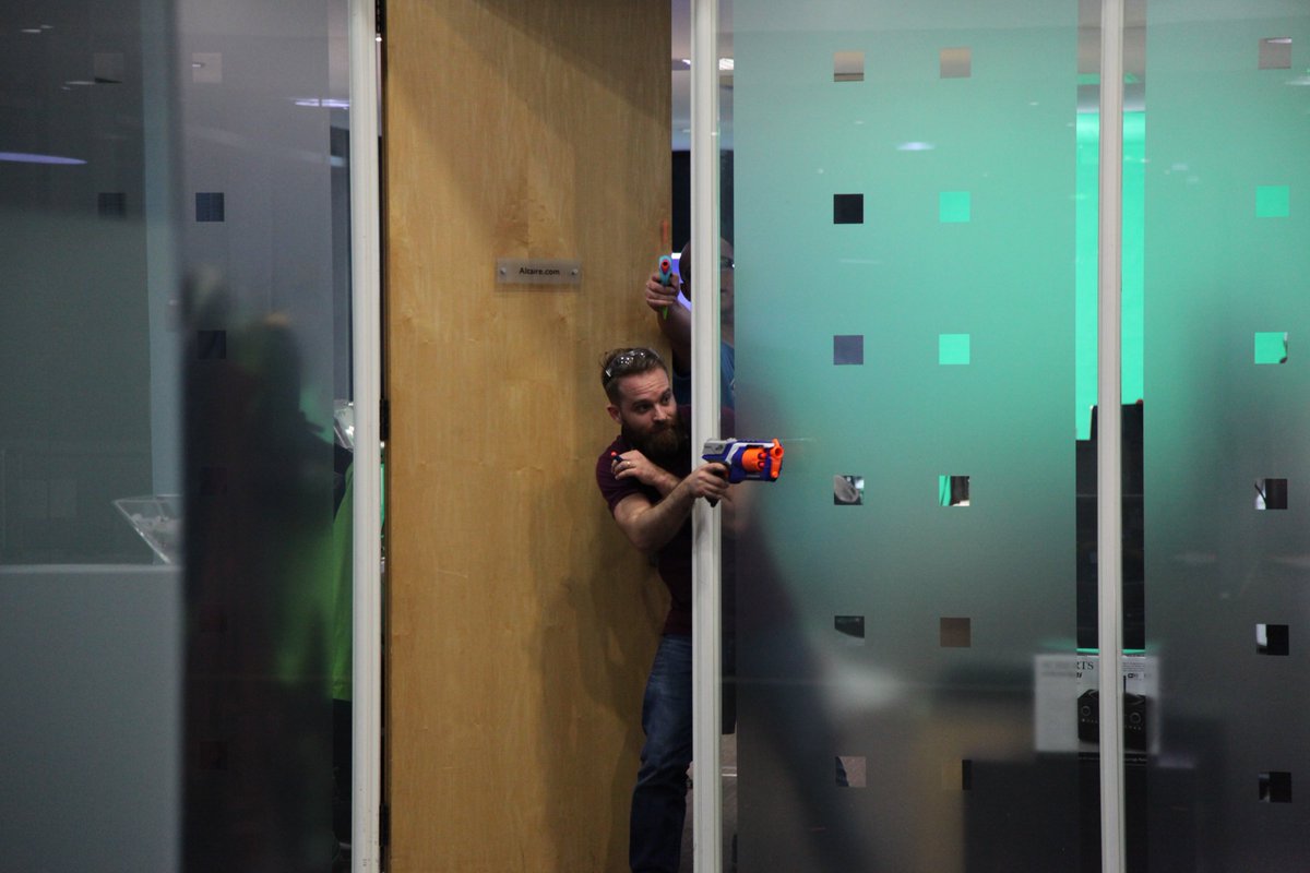 polymerse's tweet photo. Last Nights Nerf War at the office 😜 #Nerf #Nerfwar #WorkHardPlayHard #AfterHoursPolymerse https://t.co/BfHx2uzjDg