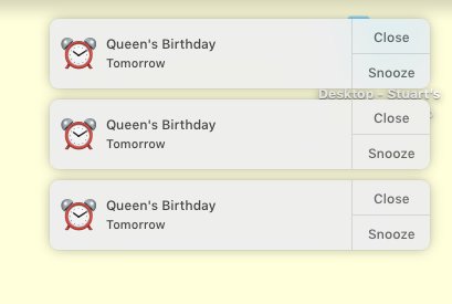 stuartjacklin's tweet photo. Apparently its the queens birthday tomorrow. Not sure why I have 3 reminders for it, maybe I should send a card! https://t.co/FMd0ejtbvb