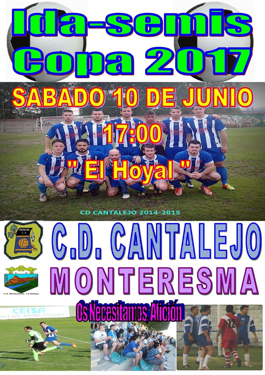 CD_Cantalejo's tweet photo. Ida - Semis Copa Delegación

Sabado 10 Junio a las 17:00 El Hoyal

Cantalejo - @CDMonteresma 

#VamosCp difícil si, pero no imposible https://t.co/vHreC8jTvx