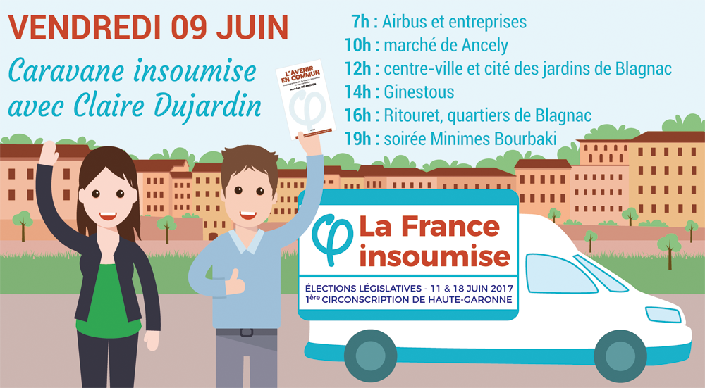 FiCirco3101's tweet photo. Aujourd'hui la caravane de #ClaireDujardin est à #Blagnac
#fi31 #Circo3101 #législatives2017 #législatives #HauteGaronne #caravaneinsoumise https://t.co/nNrHJmerfL