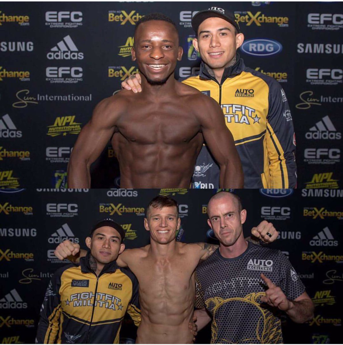 JB_sprtstherapy's tweet photo. Weigh-ins done!!! One day to go!! 😆😆😆😆.
#teamffm @LittleGiant_Bk @thepunishermma1 @FightFitMilitia #efc60 #MMA @SibayaCasino https://t.co/yNQ3tPpFzG